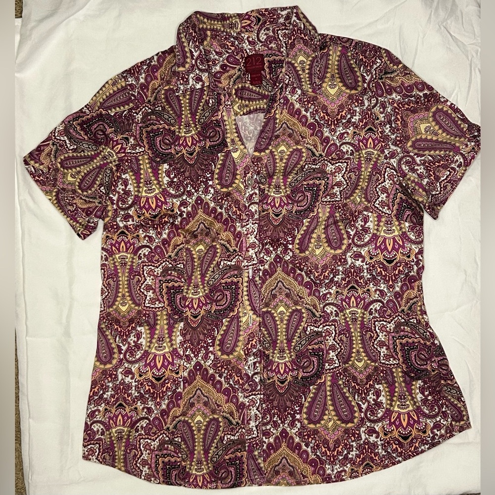 212 Collection Women’s Pink Vintage-Style Short Sleeve Button-Down Shirt
